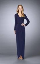 La Femme - 24927 Long Sleeve Drape Tulip Gown