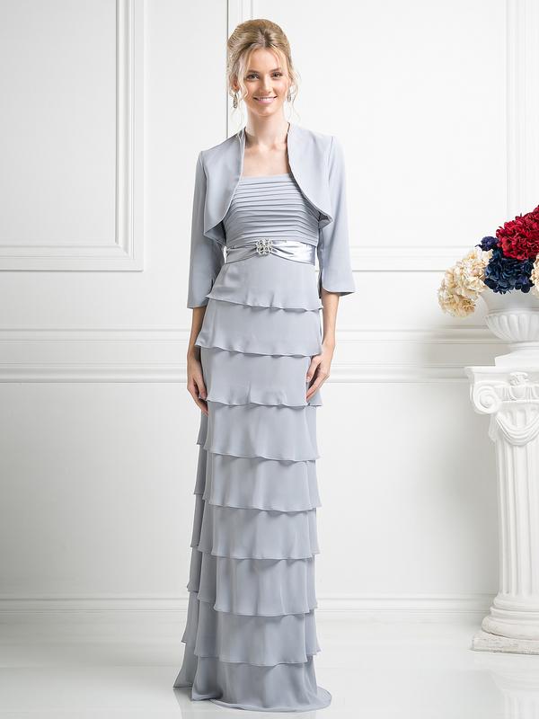 Cinderella Divine - Pleated Straight Tiered Column Dress With Bolero