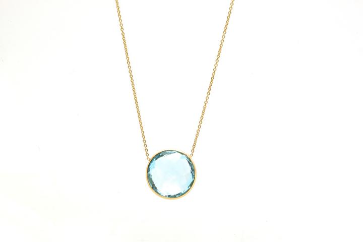 Tresor Collection - 18k Yellow Gold Necklace With Sky Blue Topaz Round