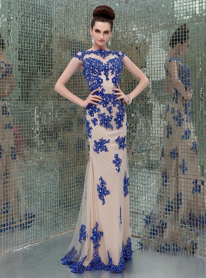 Angela And Alison - 41082 Cap Sleeve Lace Sheath Long Gown