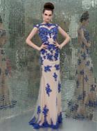 Angela And Alison - 41082 Cap Sleeve Lace Sheath Long Gown