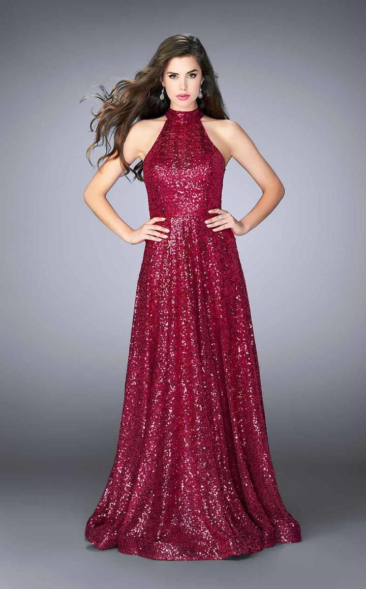 La Femme - Halter Open Back Sparkly Sequin Long Prom Dress 24584