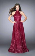 La Femme - Halter Open Back Sparkly Sequin Long Prom Dress 24584