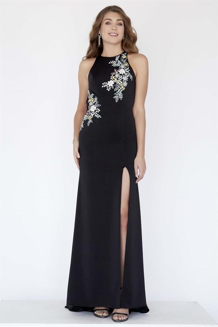 Jolene Collection - 18076 Floral Beaded Halter Crepe Sheath Dress