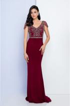 Terani Couture - 1721m4330 Embellished V-neck Sheath Dress
