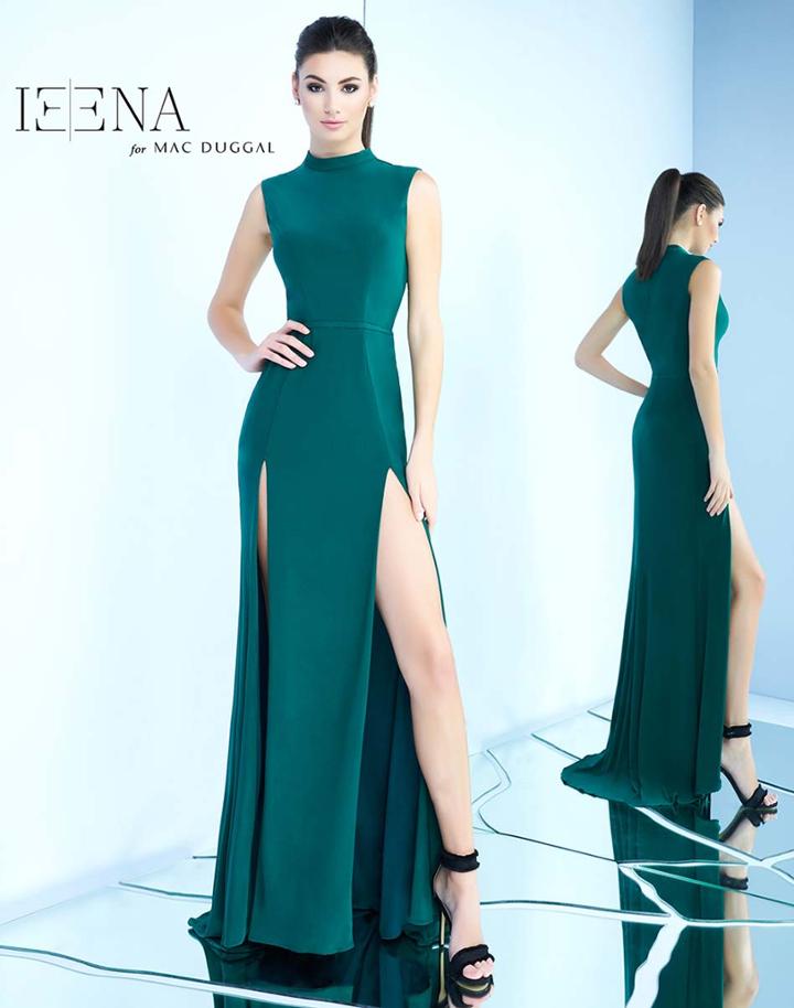 Ieena For Mac Duggal - 25034i High Neck Dual Slit Sheath Gown