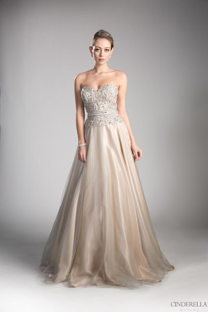 Cinderella Divine - Beaded Sweetheart Tulle A-line Evening Dress