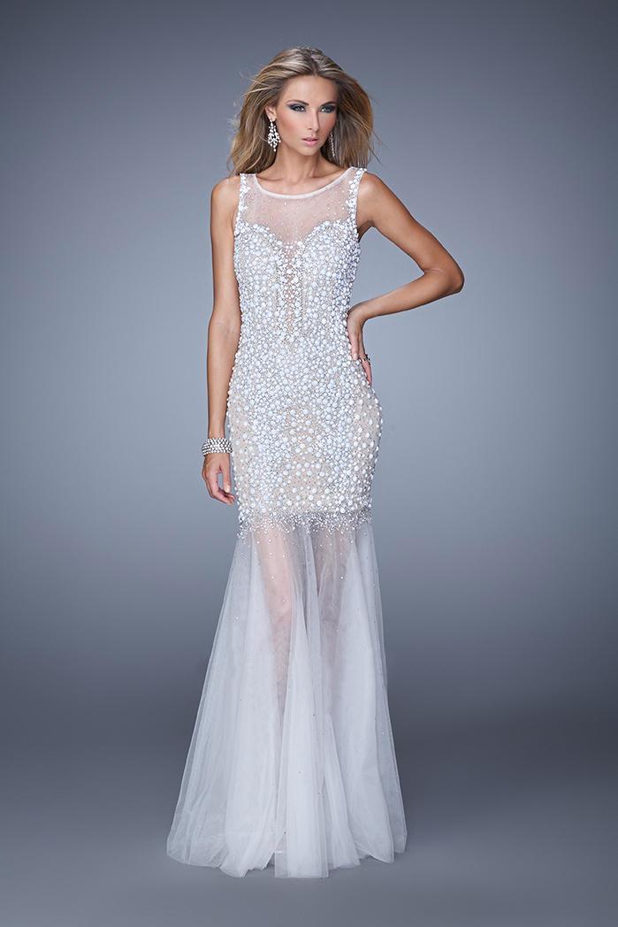 Gigi - 21327 Bateau Neck Embellished Mermaid Gown