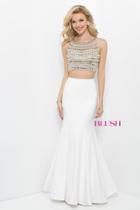Blush - Scoop Neck Satin Crepe Trumpet Dress 11337