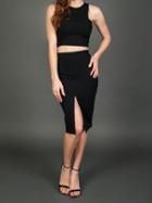 Donna Mizani - Front Slit Midi Skirt In Black