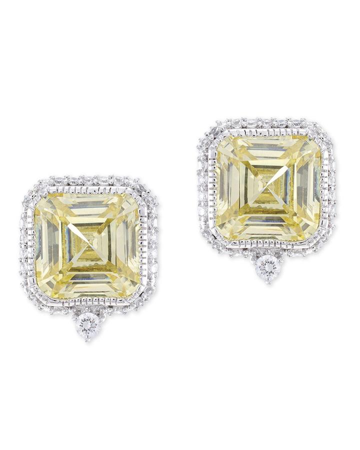 Cz By Kenneth Jay Lane - Canary Yellow Asscher Cut Pierced Stud Earring