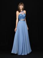 Madison James - 18-732 Two Piece Embellished High Halter Chiffon Dress
