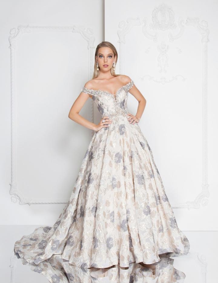 Terani Couture - 1813m6718 Off The Shoulder Textured A-line Gown