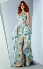 Mnm Couture - G0860 Floral V Neck Peplum Evening Gown