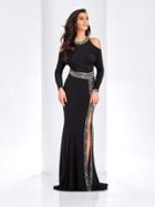 Clarisse - 4946 Beaded Long Sleeves Slit Evening Gown
