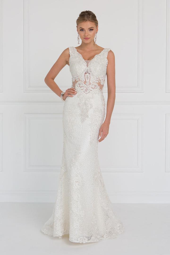 Elizabeth K - Gl1533 Bead Embellished Fitted Evening Gown