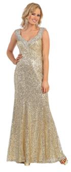 May Queen - Scintillating Sequined And Jeweled V-neck Long A-line Dress Rq7209