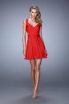 La Femme - 21834 Ruched V-neck A-line Dress