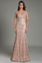 Feriani Couture - 18532 Floral Lace Cap Sleeves Long Dress