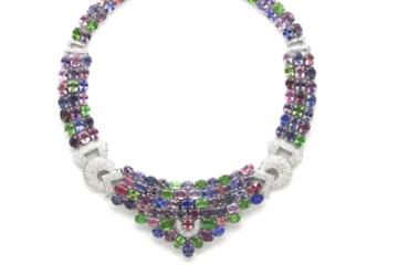 Tresor Collection - Multicolor Spinal, Tanzanite, Tsavorite Garnet And Diamond Necklace In 18k White Gold