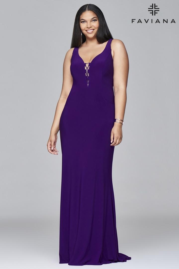 Faviana - 9416 Long V-neck Jersey Dress With Lace-up Inserts