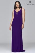 Faviana - 9416 Long V-neck Jersey Dress With Lace-up Inserts