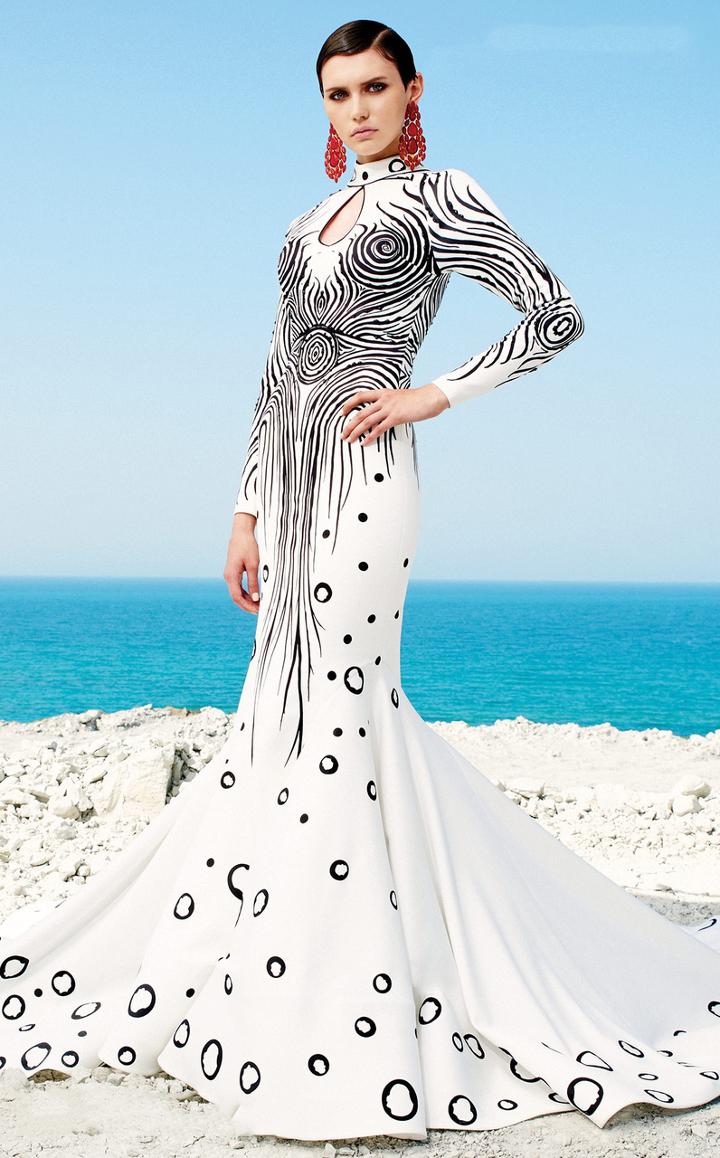 Mnm Couture - 2362 Swirl Patterned Couture Long Dress