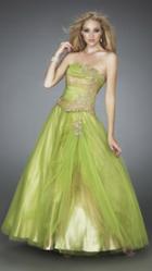 La Femme - Multi-toned Lace Appliqued Strapless Ball Gown 11788