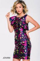 Jovani - Ruffle Sleeve Floral Print Cocktail Dress 40616