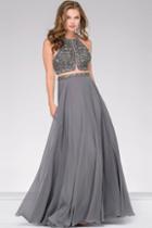 Jovani - Embellished Open Back Chiffon Dress 46676