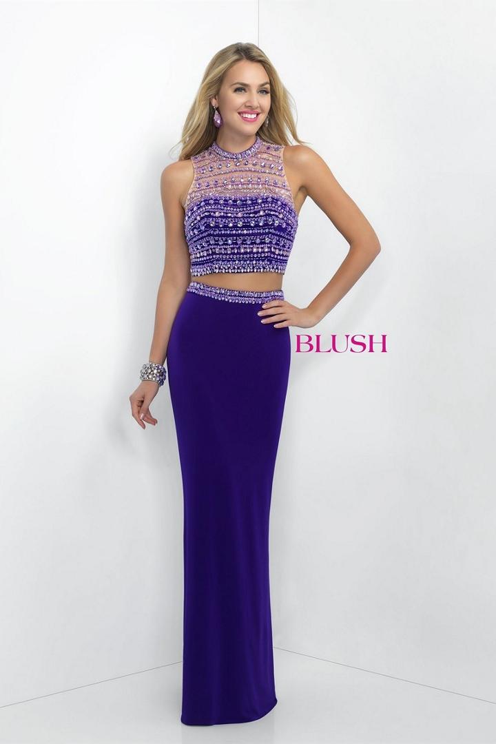 Blush - Crystal Encrusted Cropped Top Sheath Dress 11055