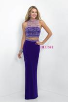 Blush - Crystal Encrusted Cropped Top Sheath Dress 11055