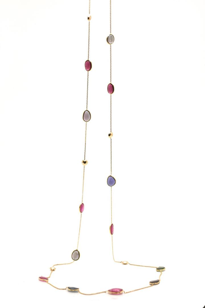 Tresor Collection - Multicolor Tourmaline Long Station Necklace In 18k Yellow Gold
