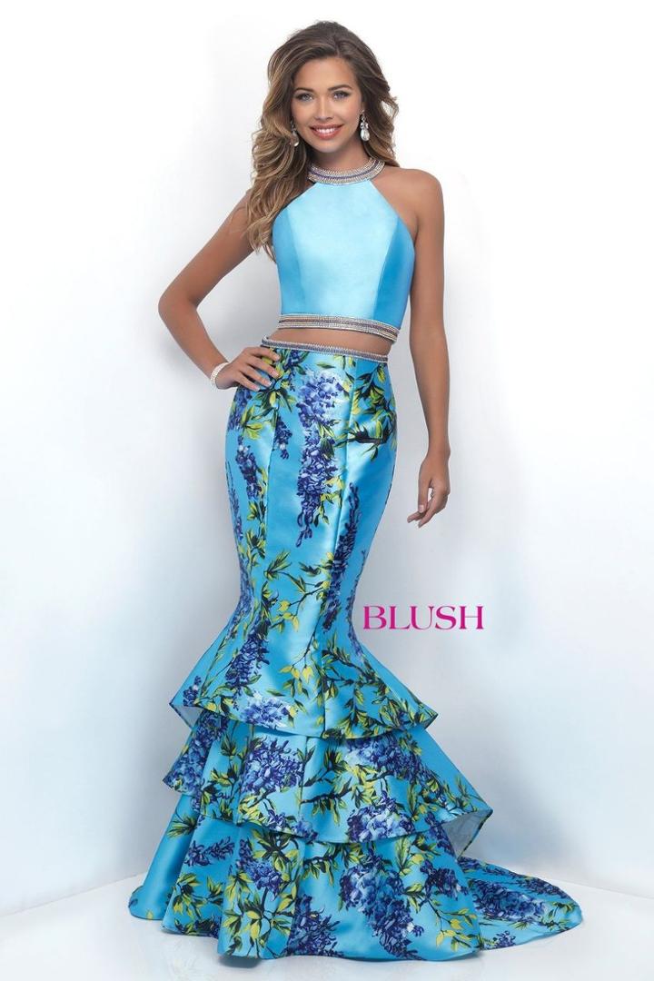 Blush - Two-piece Crystal-accented Mikado Mermaid Dress 11247