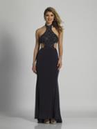 Dave & Johnny - A6284 High Neck Embellished Sheath Gown