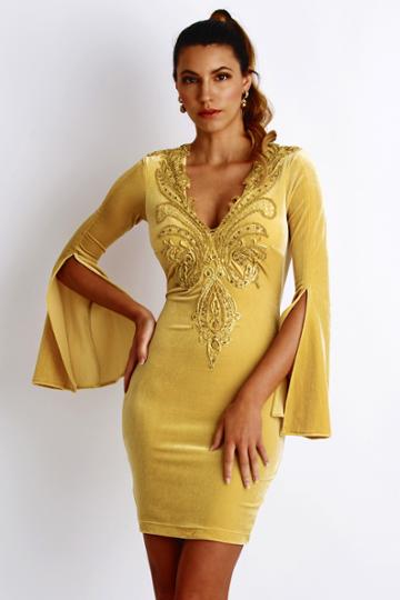 Baccio Couture - Anna Velvet Paint Short Yellow