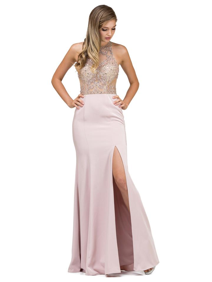 Dancing Queen - 9974 Beaded Illusion Halter Dress With Slit