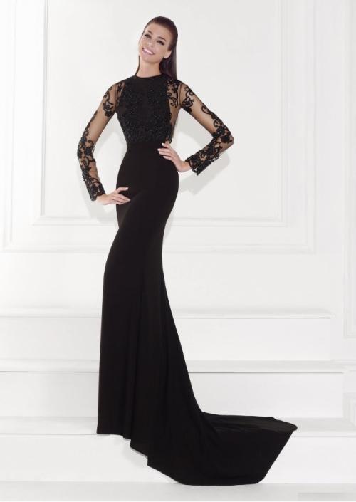 Tarik Ediz - Embellished Illusion Sleeves Gown 92522