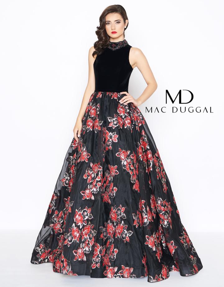 Mac Duggal - 67677r Floral Embroidered High Neck Ballgown With Train
