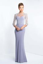 Blush - S2027 Beaded Sheer Jewel Neck Jersey Fitted Gown