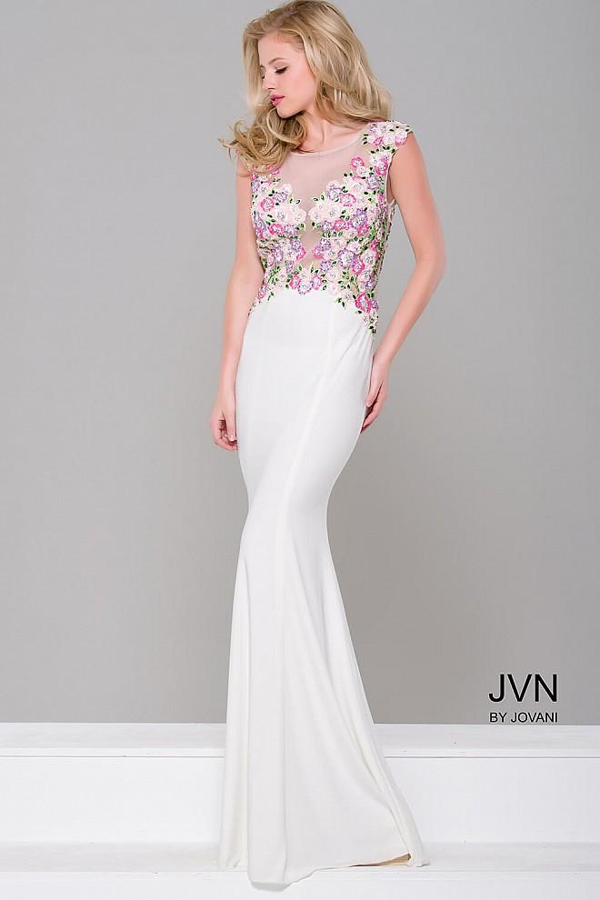 Jovani - Floral Sheer Neck Fitted Dress Jvn41547