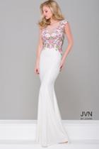 Jovani - Floral Sheer Neck Fitted Dress Jvn41547