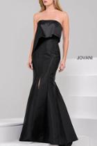 Jovani - Strapless Straight Neck Satin Mermaid Gown 36584