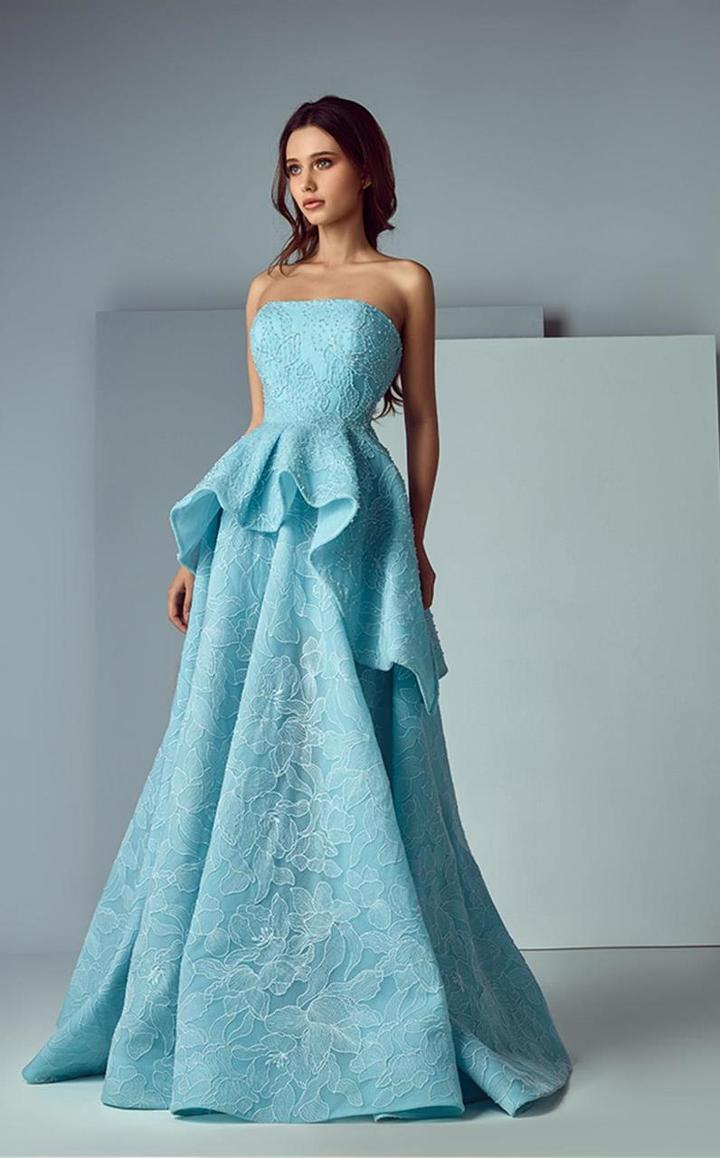 Saiid Kobeisy - 3175 Asymmetrical Peplum Ornate Gown