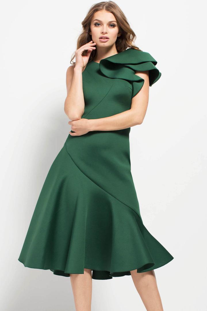 Jovani - 52252 Ruffled Shoulder Pleated Cocktail Dress
