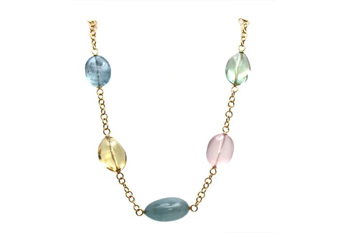 Tresor Collection - Multi Color Stone Baroque Necklace In 18k Yellow Gold Default Title