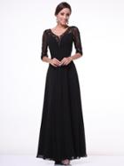 Cinderella Divine - Sheer Quarter Length Sleeve Ruched A-line Dress