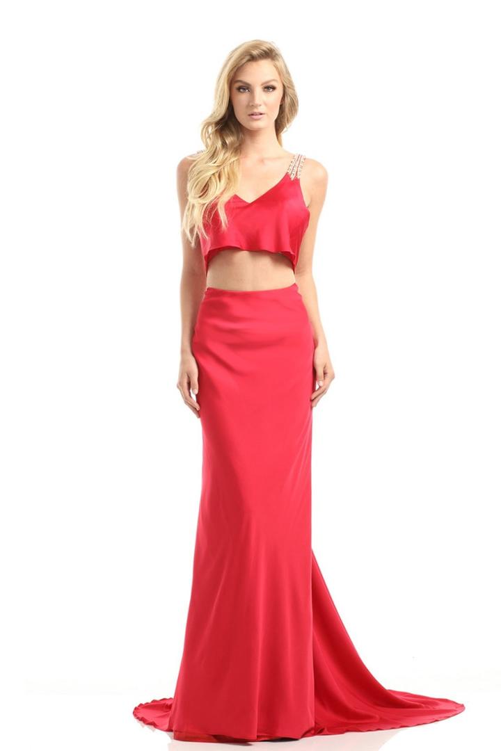Johnathan Kayne - 6019 Bedazzled V-neck Sheath Dress