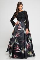 Terani Couture - 1722e4194 Long Sleeve Floral Print Evening Gown