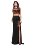 Dashing Floral Embroidered High Neck Two-piece Fit And Flare Jersey Dress